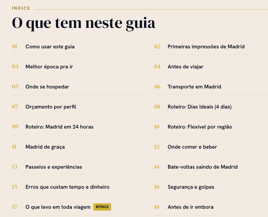 Sumário completo do guia
