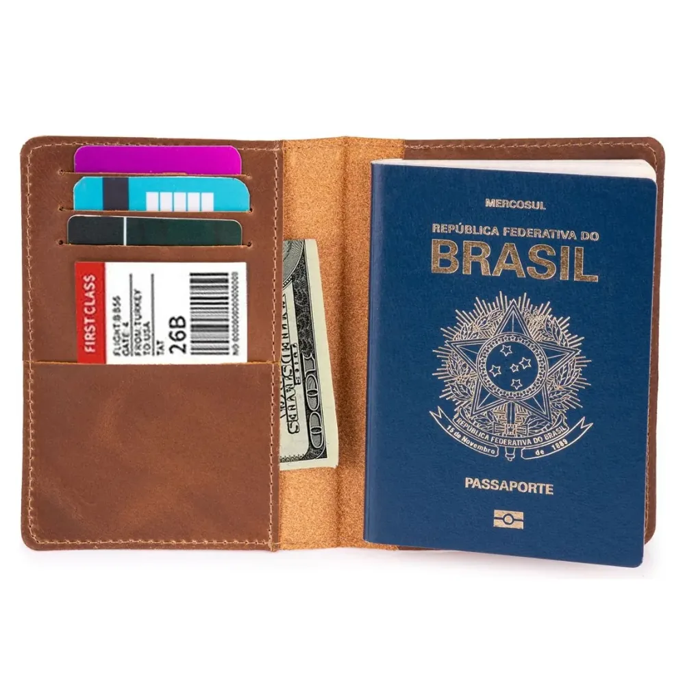 Porta-passaporte em couro legítimo